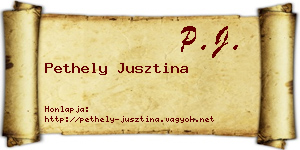 Pethely Jusztina névjegykártya